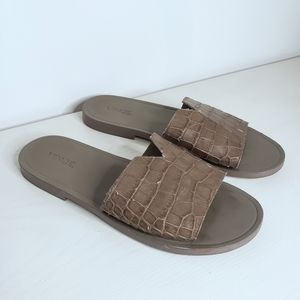 *SOLD* Vince | 'Turner' Grey Embossed Leather Croc Slides